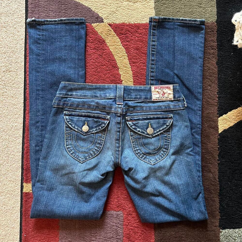 true religion y2k low rise dark wash straight relaxed bootcut jeans size 27